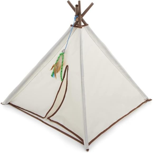 Kitty Camp Crinkle Cat Tent Hideaway with Feather Toy - Beige, One Size - Picture 2 of 7